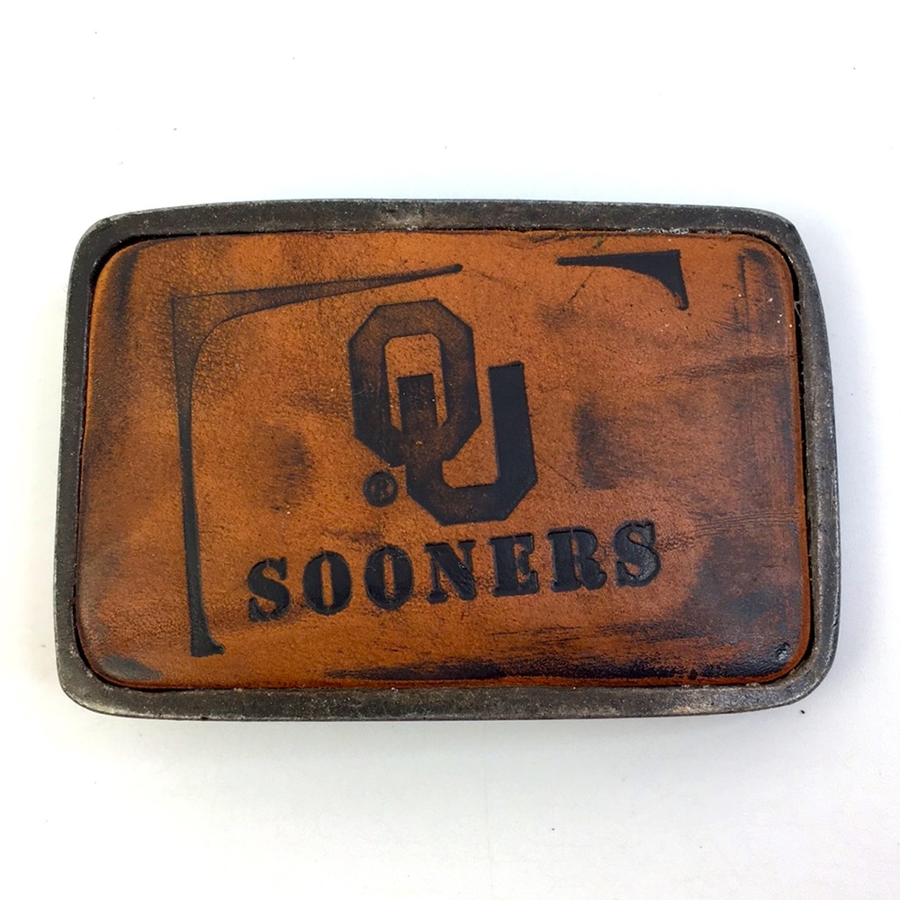 Oklahoma Sooners Belt Buckle Leather Distressed *